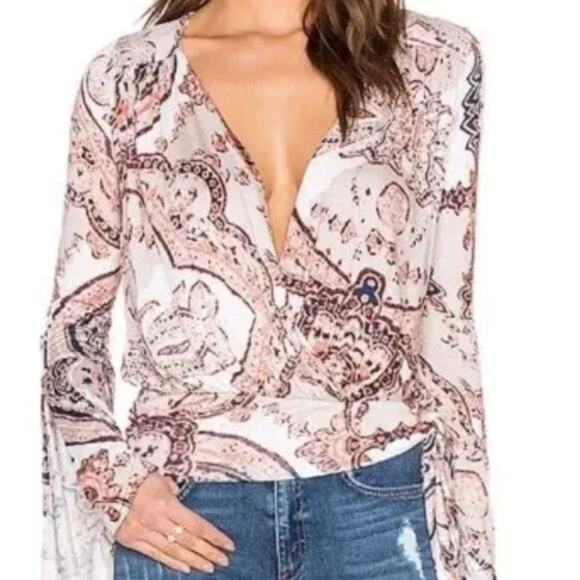 S Free People Fiona Paisley Wrap Top - Picture 1 of 5
